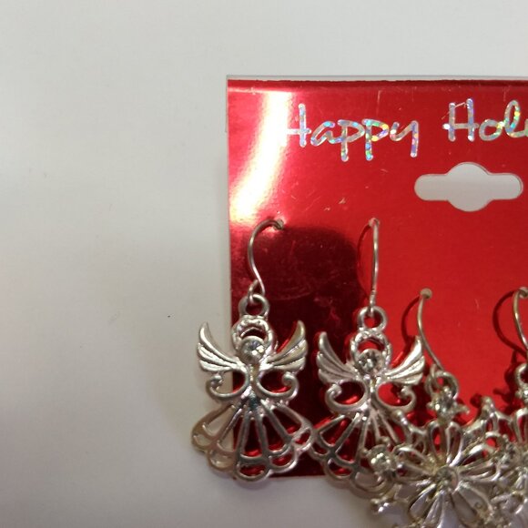 Happy Holidays Snowflake Elastic Ring Earring Lot Angel Snowflake Holiday - Picture 7 of 11